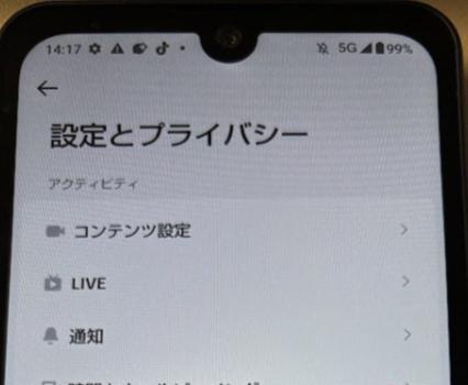 設定とプライバシーへ戻る画面